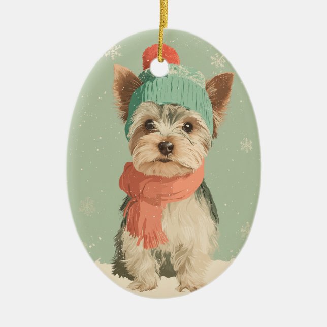 Yorkie Holiday Keepsake Keramik Ornament (Vorne)
