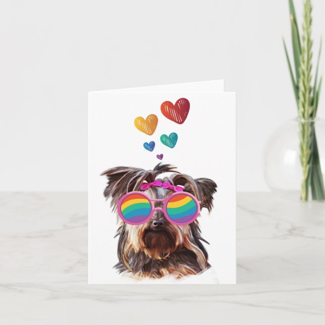 Yorkie Hund am Valentinstag des Herzens Karte (Vorderseite)