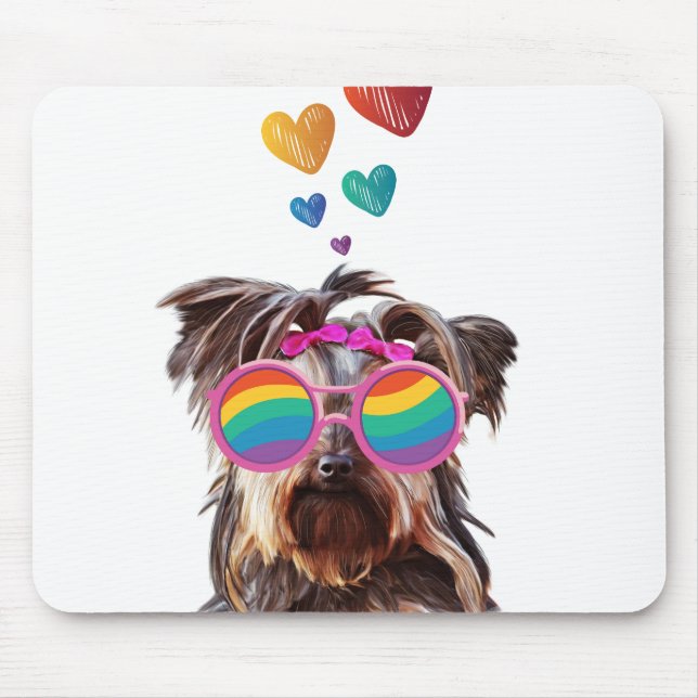 Yorkie Hund am Valentinstag des Herzens Mousepad (Vorne)