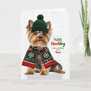 Yorkie Hund Lustige Flöhe Navidog mit Namen Feiertagskarte
