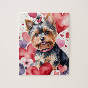 Yorkie-Hund-Porträt Wasserfarbe Valentinstag Puzzle