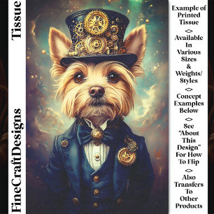 Yorkie Hund, Steampunk Anzug Zylinder CZ7F Decoupa Seidenpapier