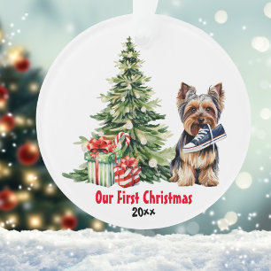 Yorkie-Hund Wasserfarben Weihnachten Personalisier Ornament