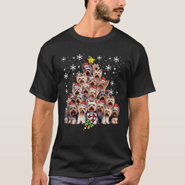 Yorkie Hunde Weihnachtsbaum Weihnachten Weihnachte T-Shirt (Vorderseite)