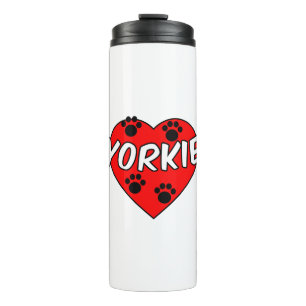Yorkie-Hundepfotenabdrücke und rotes Herz Thermosbecher