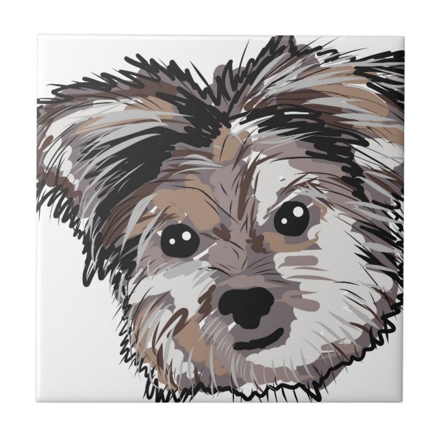 Yorkie Hundewelpen-Gesichts-Skizze Fliese (Vorderseite)
