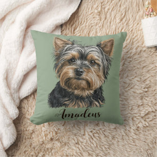 Yorkie Illustration Dog Green Wohngestaltung Kissen