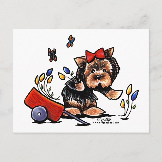 Yorkie im Garten Postkarte (Vorderseite)