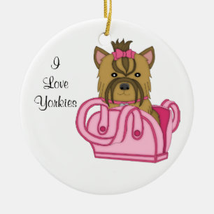 Yorkie in der Geldbeutel-Weihnachtsverzierung Keramik Ornament