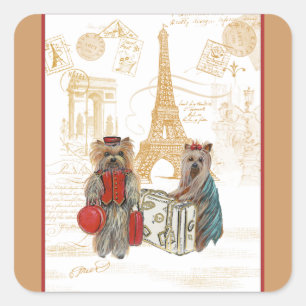 Yorkie in Paris & Eiffelturm Quadratischer Aufkleber