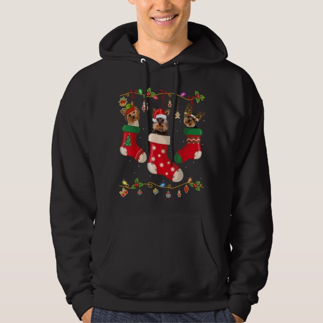 Yorkie in Socken Weihnachtshund Lover Sweater Xmas Hoodie (Vorderseite)