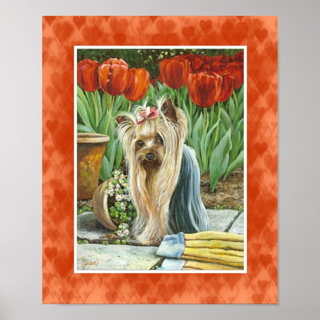 Yorkie in Tulip Garden Canvas Print Poster (Vorne)
