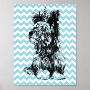 Yorkie Jewels Crown Puppy Dog Blue White Zickzack Poster