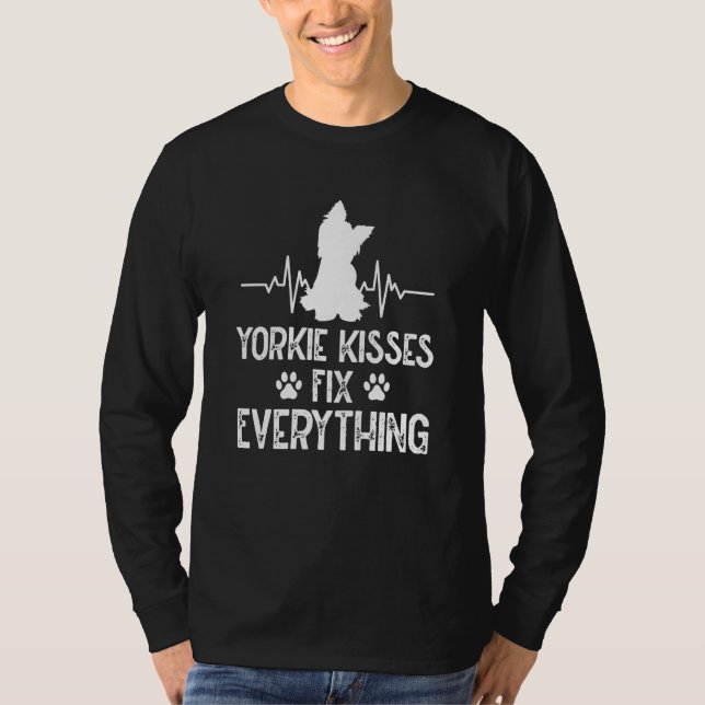 Yorkie Kisses Fix Everything Yorkshire Terrier Hum T-Shirt (Vorderseite)