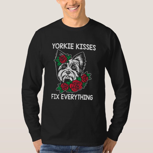 Yorkie Kisses Fix Everything Yorkshire Terrier Hum T-Shirt (Vorderseite)