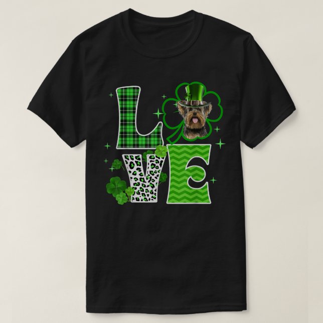 Yorkie Kleeblatt Lucky Clover Irish St Patricks Da T-Shirt (Design vorne)
