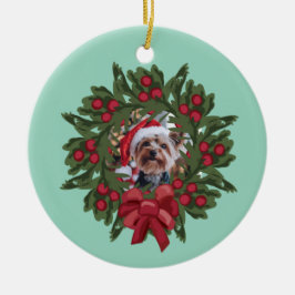 Yorkie-Kranz-Weihnachtsbaumanhänger Keramik Ornament