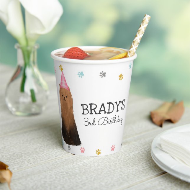 Yorkie Lasse Pawty Dog Birthday Party Paper Cup Pappbecher (In Situ)
