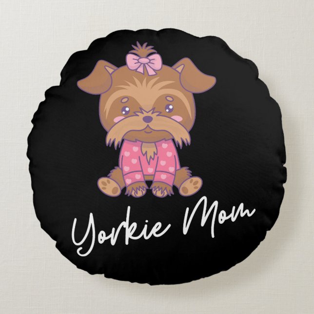 Yorkie Mama 2 Rundes Kissen (Vorderseite)