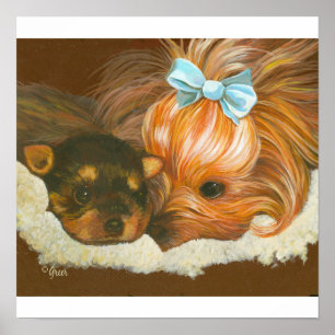 Yorkie Mama mit Baby Print Poster