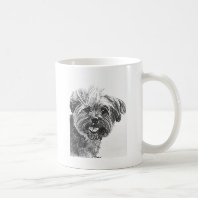 Yorkie Mischungs-Holzkohlen-Zeichnen Kaffeetasse (Rechts)