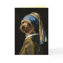 Yorkie mit Perlenohrring Grußkarte