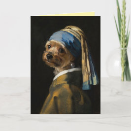 Yorkie mit Perlenohrring Grußkarte Karte