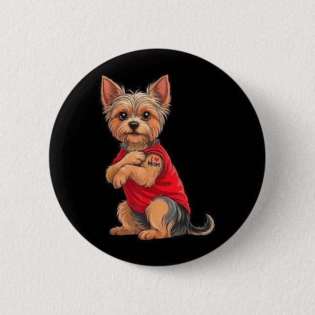 Yorkie mit tätowiertem Yorkshire Terrier Liebe Button (Vorderseite)