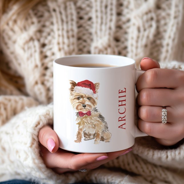 Yorkie mit Weihnachtsmannmütze Holiday Kaffeetasse (Von Creator hochgeladen)