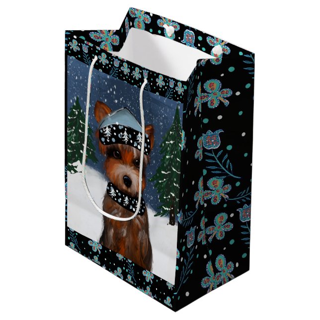 Yorkie Mittlere Geschenktüte (Vorderseite Schrägansicht)