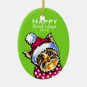 Yorkie Niedlich Dog Weihnachts-Mod Streifen Custom Keramik Ornament