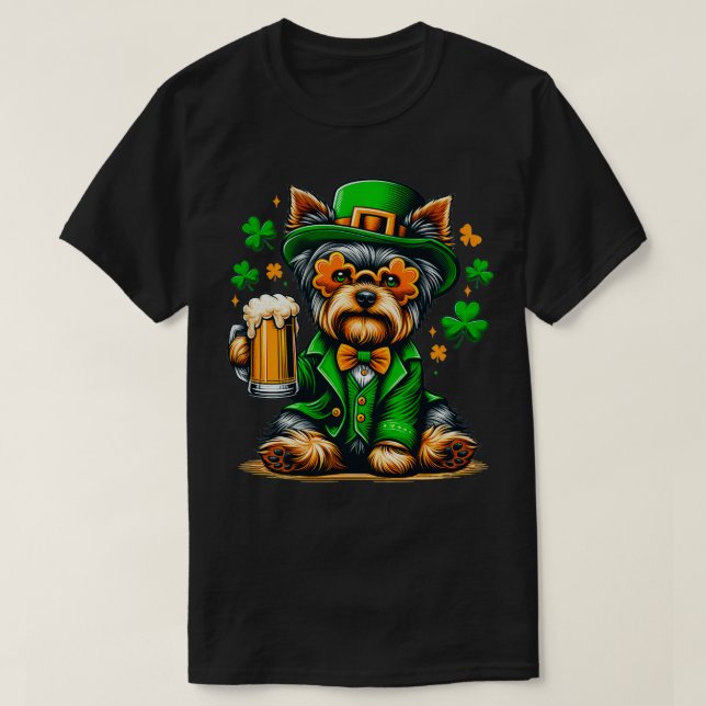 Yorkie Patricks Day Outfit für Lover Dog T-Shirt (Design vorne)