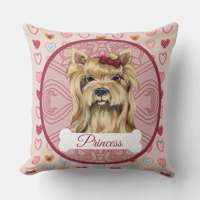 Yorkie Personalize Valentine Pillow Kissen (Vorderseite)