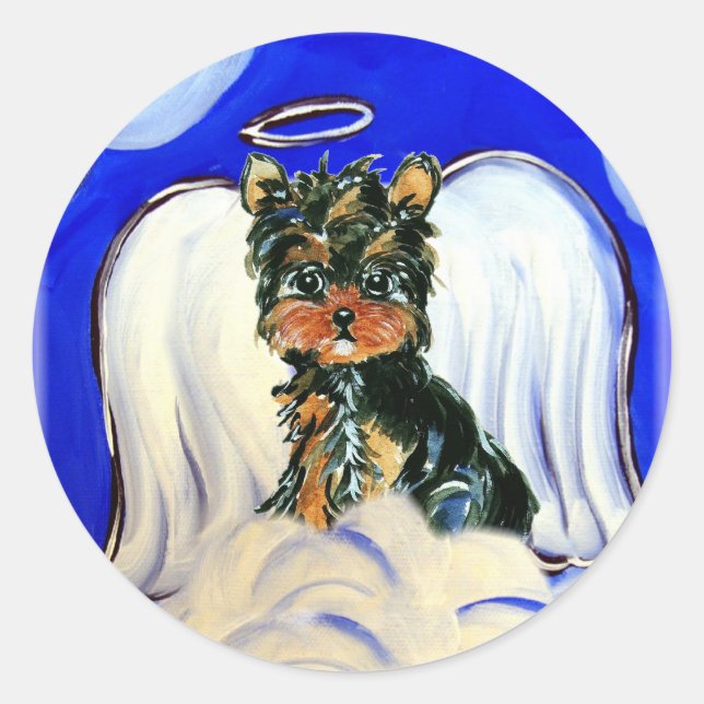 Yorkie Poo Angel Runder Aufkleber (Vorderseite)
