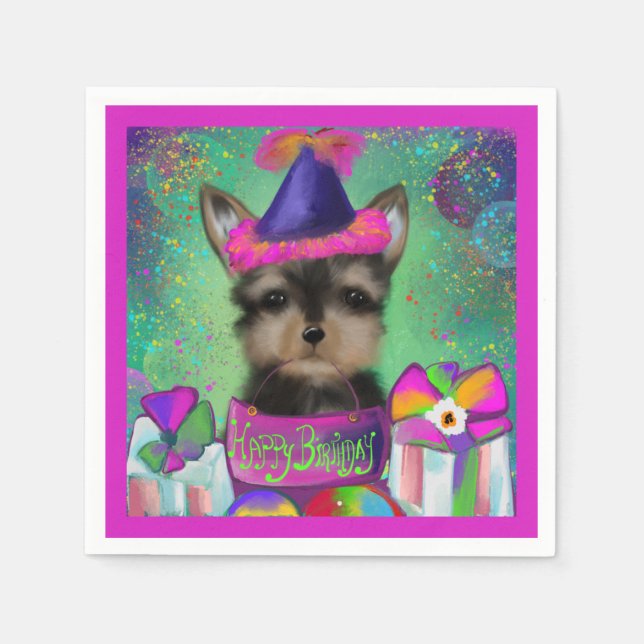 YORKIE POO BIRTHDAY SERVIETTE (Vorderseite)