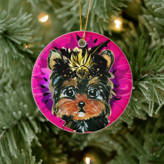 YORKIE POO KERAMIK ORNAMENT (Baum)