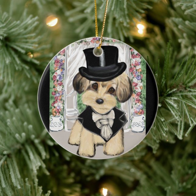 YORKIE POO KERAMIK ORNAMENT (Baum)