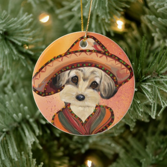 YORKIE POO KERAMIK ORNAMENT (Baum)