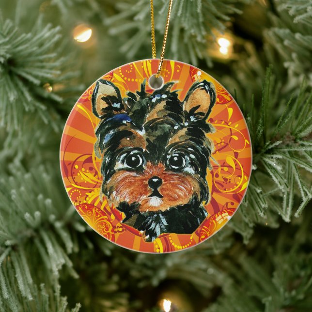 YORKIE POO KERAMIK ORNAMENT (Baum)