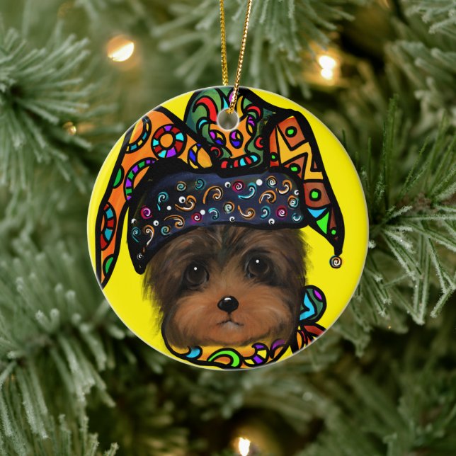 YORKIE POO KERAMIK ORNAMENT (Baum)