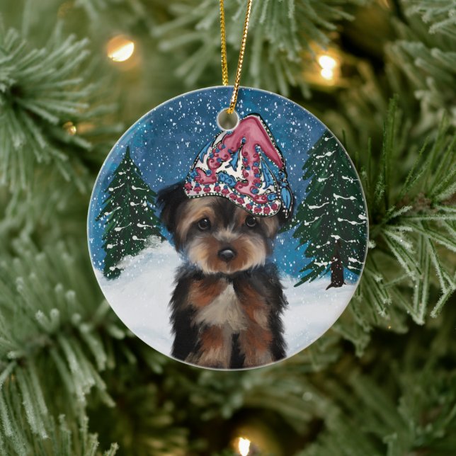 YORKIE POO KERAMIK ORNAMENT (Baum)