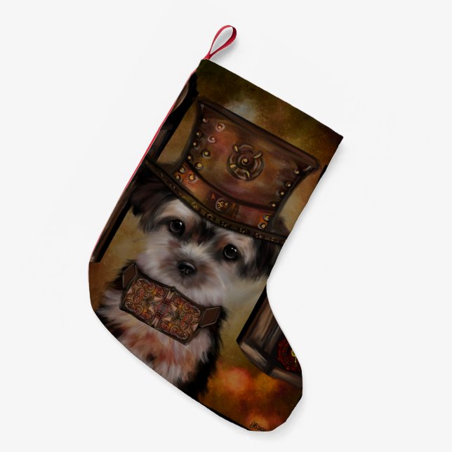 Yorkie Poo Kleiner Weihnachtsstrumpf (Vorderansicht (hängend))