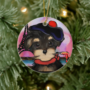 YORKIE POO KÜNSTLER IN PARIS KERAMIK ORNAMENT