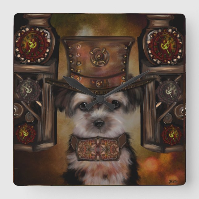 Yorkie Poo Quadratische Wanduhr (Vorderseite)