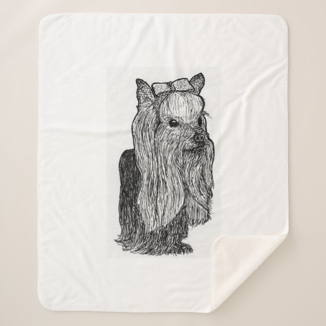 Yorkie Portrait Monochromatic Throw Blanket Sherpadecke (Vorderseite)