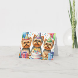 Yorkie Puppy Birthday Card mit Party Hats Karte