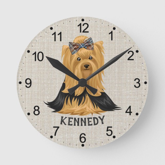 Yorkie Puppy | Dog Yorkshire Terrier Personalisier Runde Wanduhr (Vorderseite)