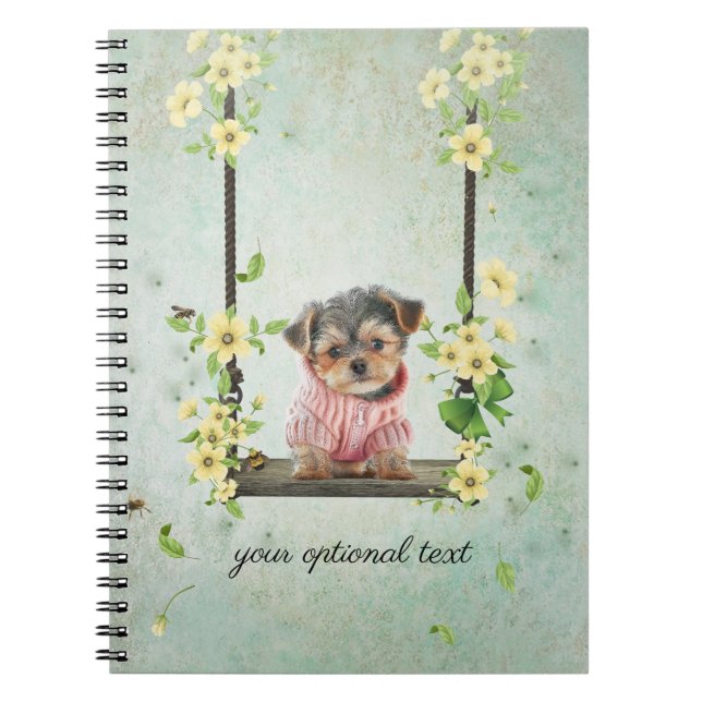 Yorkie Puppy on Swing Spiral Foto Notebook Notizblock (Vorderseite)