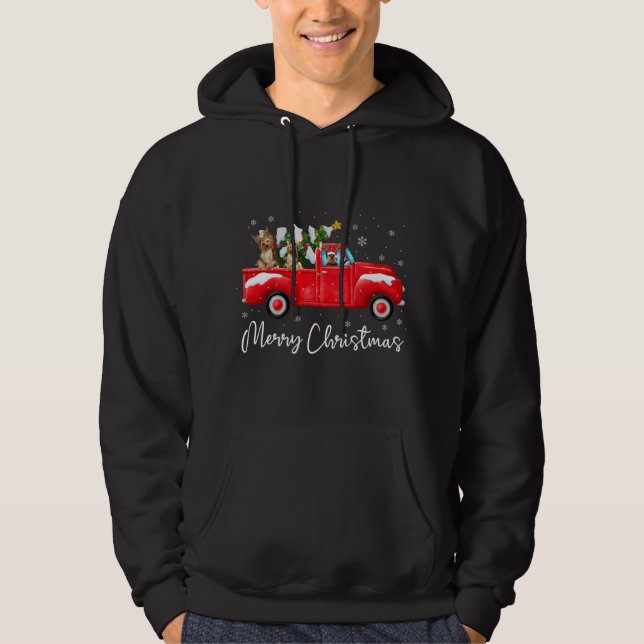 Yorkie Red Truck Weihnachts-Weihnachtsmannmütze Do Hoodie (Vorderseite)