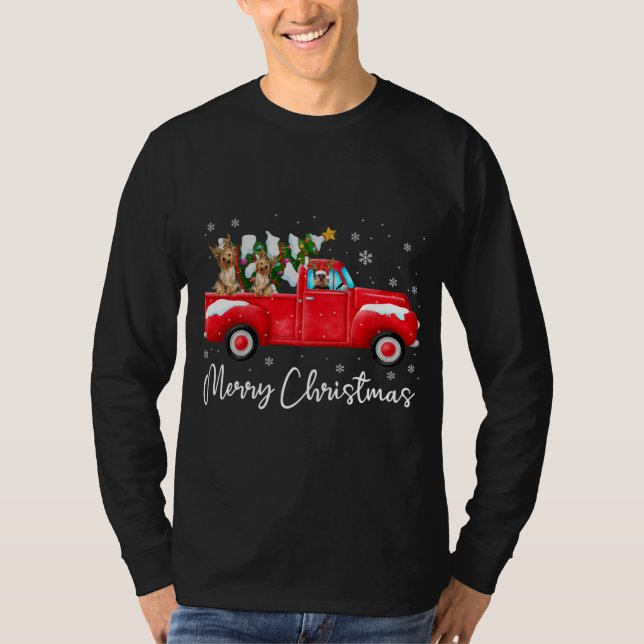 Yorkie Red Truck Weihnachts-Weihnachtsmannmütze Do T-Shirt (Vorderseite)